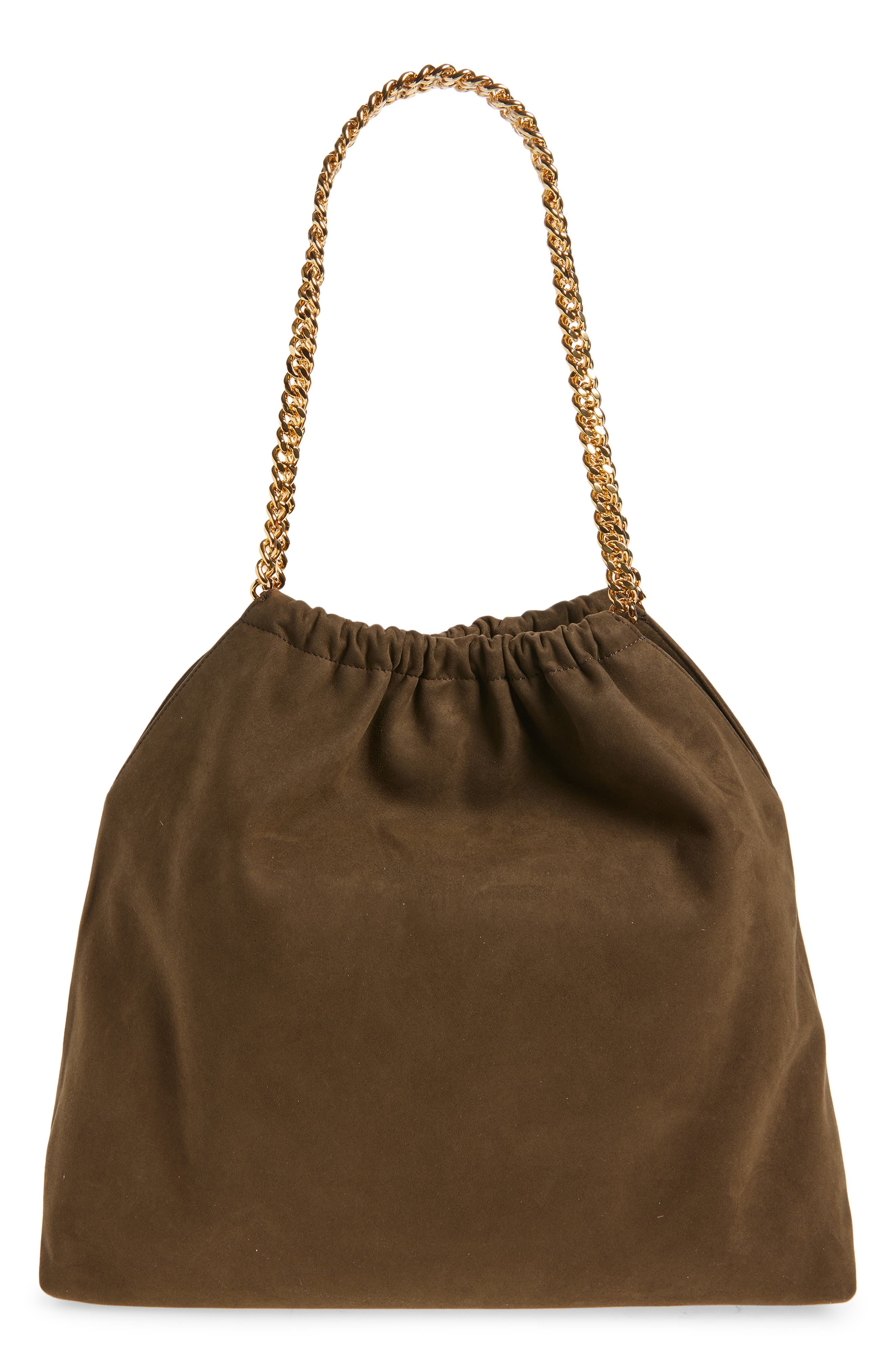 Stella McCartney Medium Falabella Faux Suede Drawstring Tote, Alternate, color, Moka