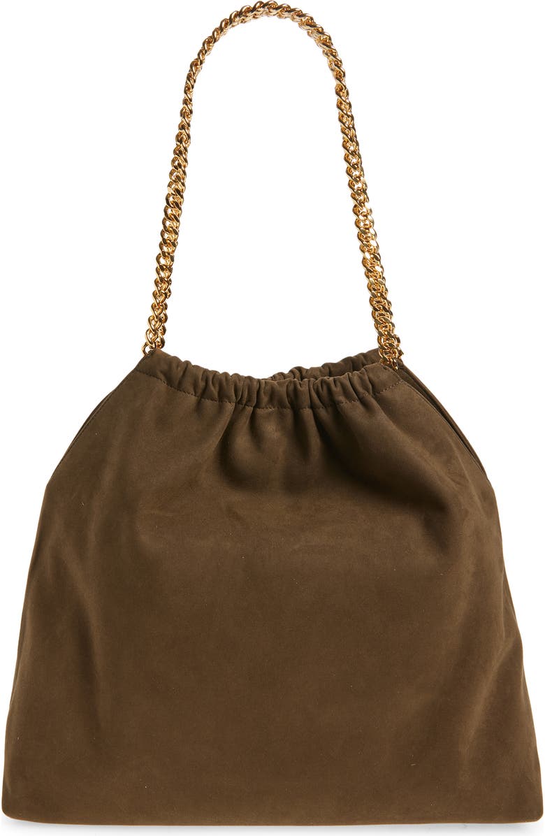 Stella McCartney Medium Falabella Faux Suede Drawstring Tote, Alternate, color, Moka