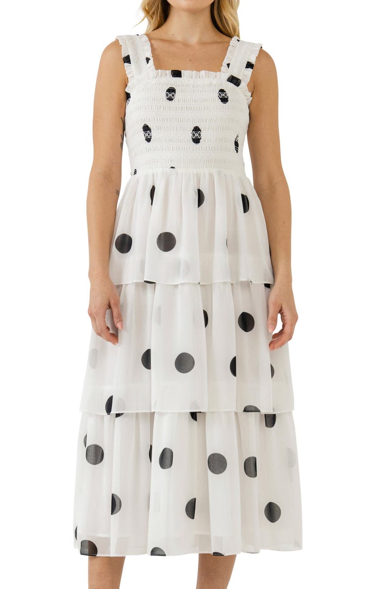 English Factory Polka Dot Midi Dress, Alternate, color, 