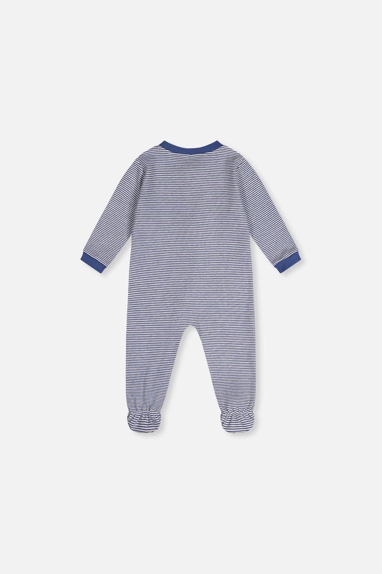 Stripe Organic Cotton Front Zipper Footed One Piece Pajama, Alternate, color, Blue Printed Stripes