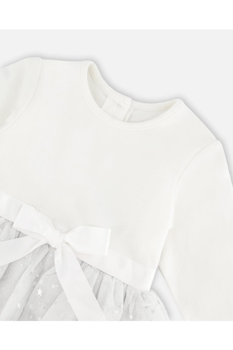 Baby Girl's Bi-Material Dress With Glittering Tulle Skirt Off White, Alternate, color, Off White