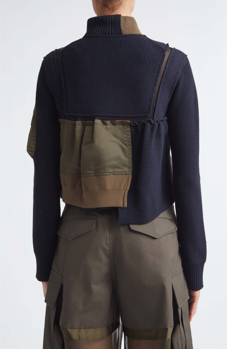 Sacai Patchwork Mixed Media Crop Jacket, Alternate, color,