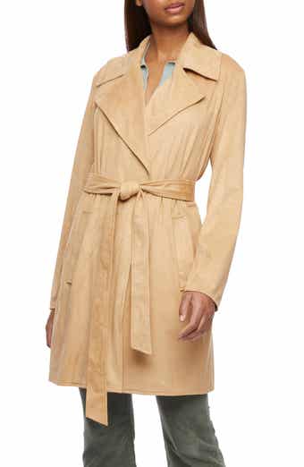 Faux Suede Belted Trench Coat