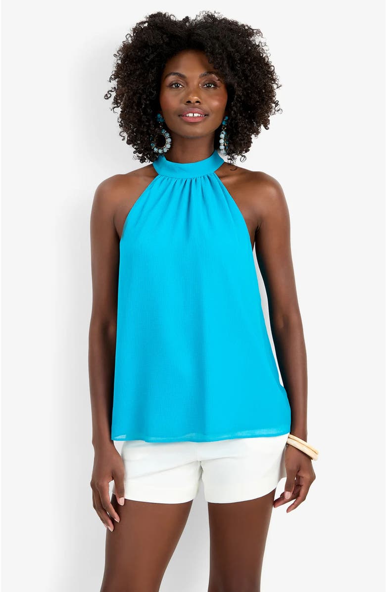 Trina Turk Kissimmee Georgette Top, Alternate, color, Coastal Cyan