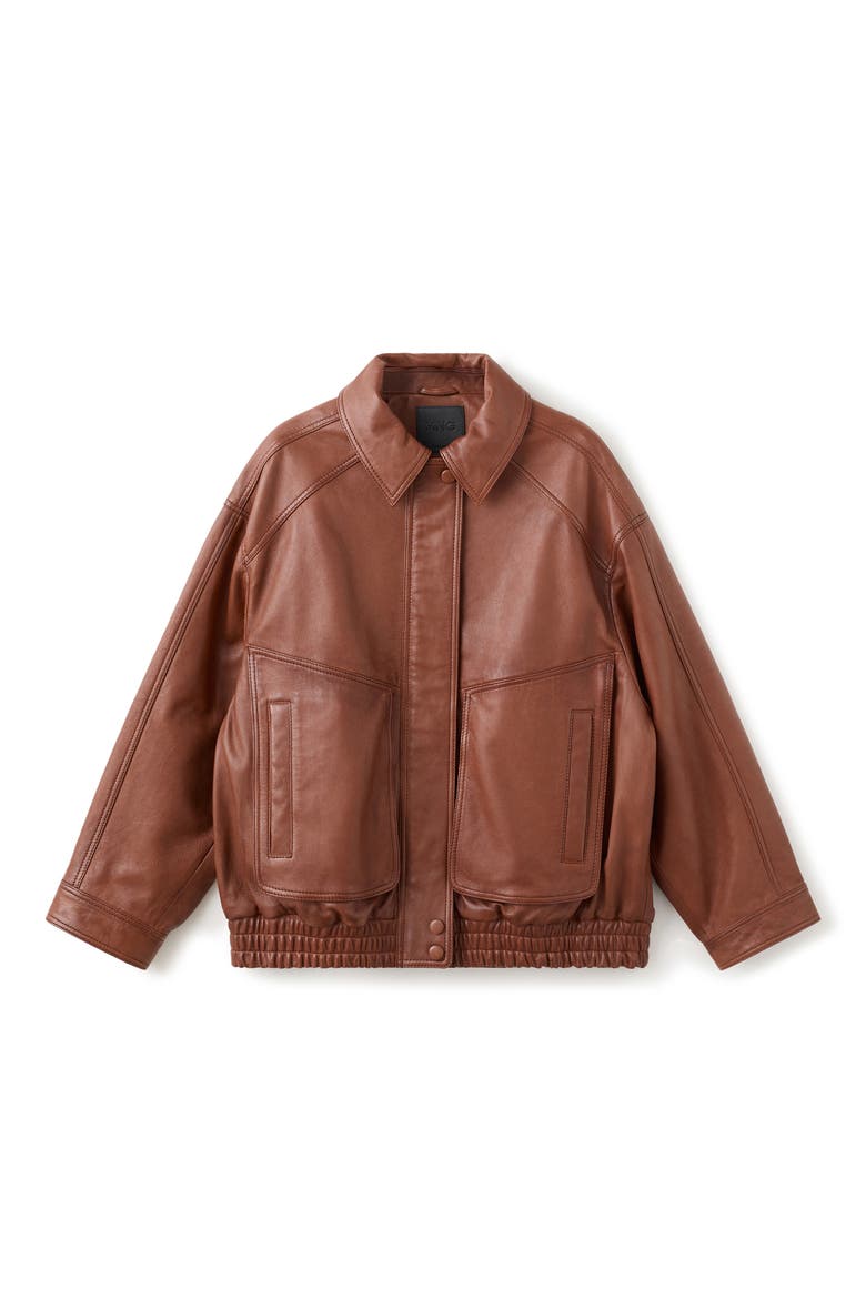 London Oversize Leather Jacket, Alternate, color, COGNAC