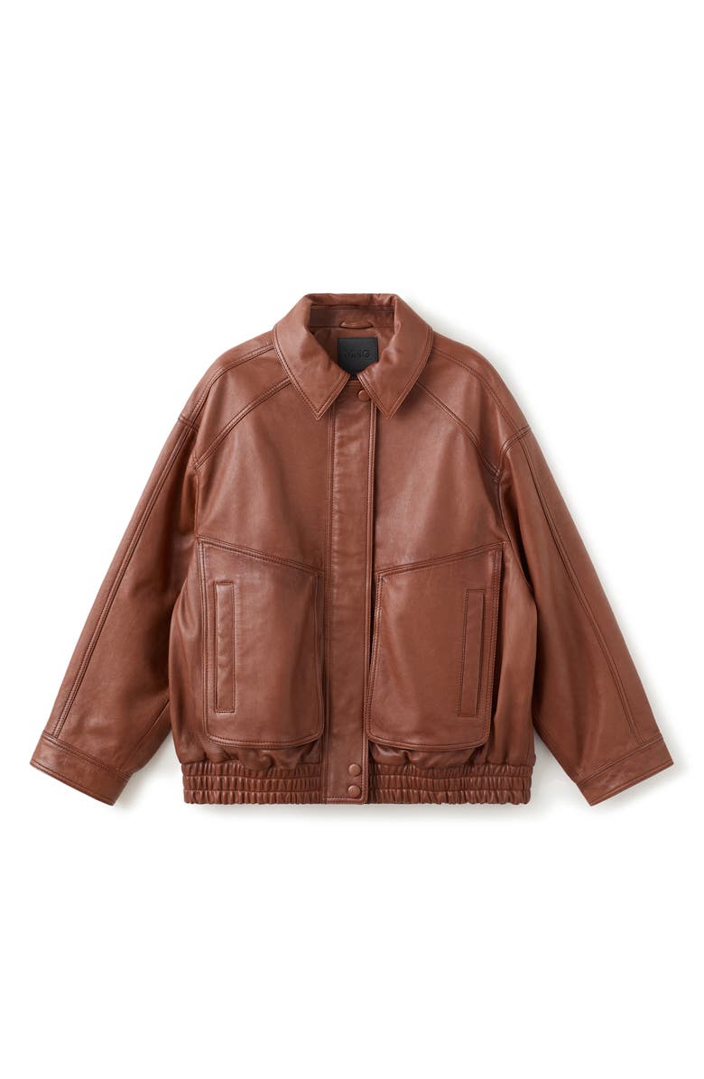 MANGO London Oversize Leather Jacket, Alternate, color, Cognac