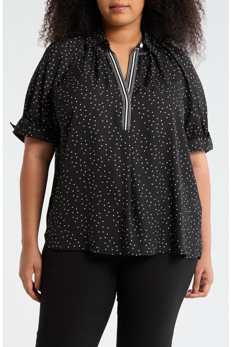 Puff Sleeve Top, Main, color, BLACK/ IVORY POLKA DOT