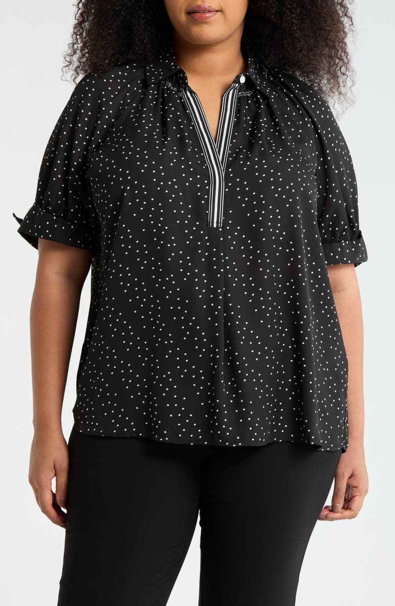 MAX STUDIO Puff Sleeve Top, Main, color, Black/ Ivory Polka Dot