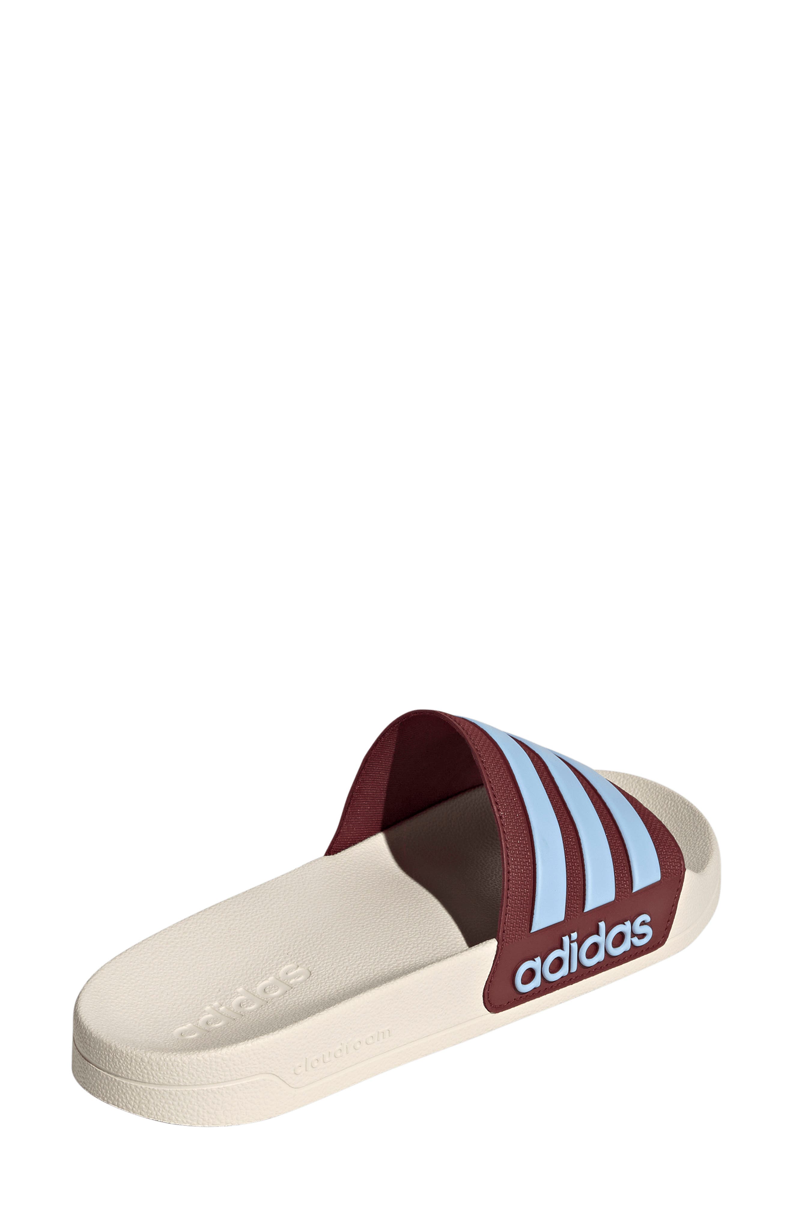 Gender Inclusive Adilette Shower Slide, Alternate, color, OFF WHITE/ ICE BLUE/ RED