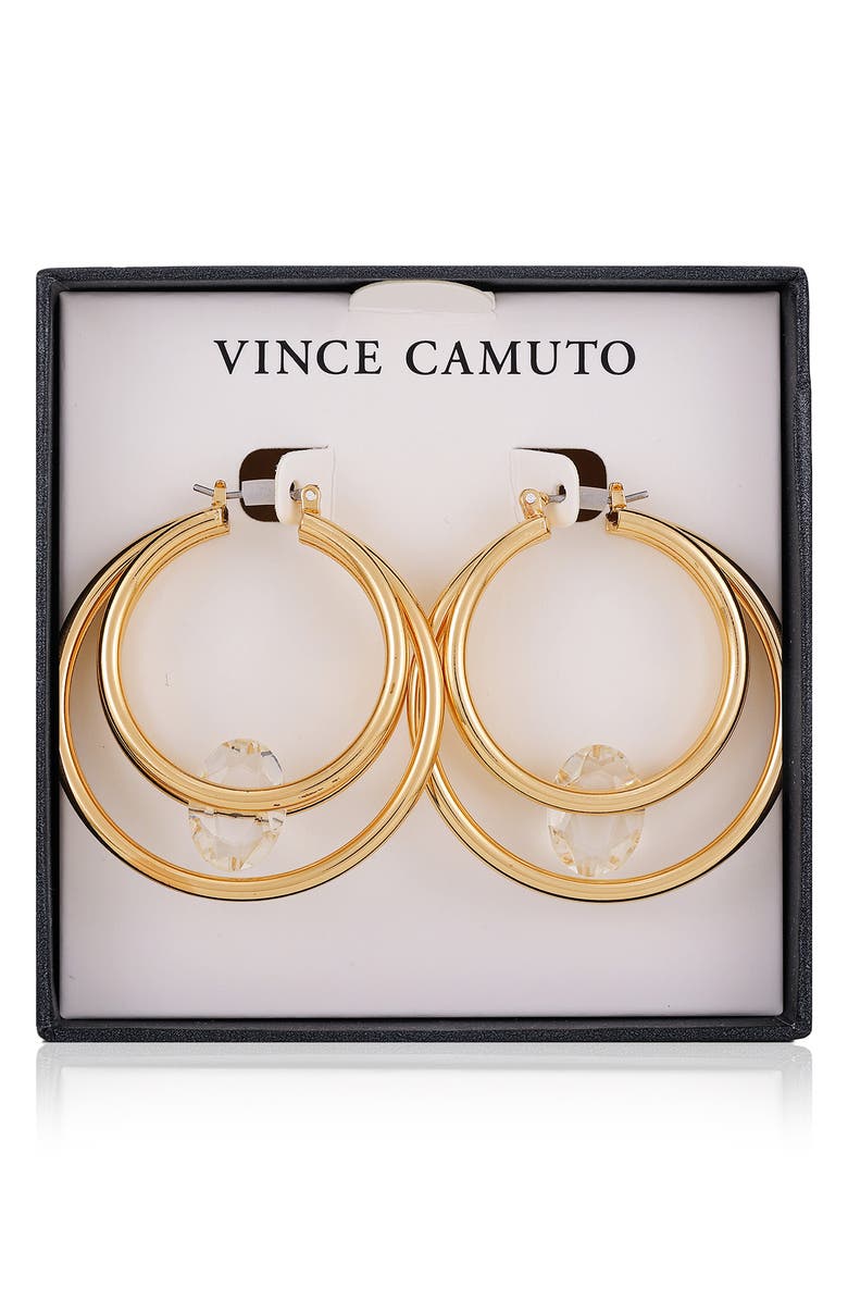 Vince Camuto Floating Crystal Double Hoop Earrings, Alternate, color, Gold Tone