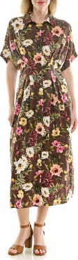 Nicole Miller Floral Short Sleeve Midi Shirtdress