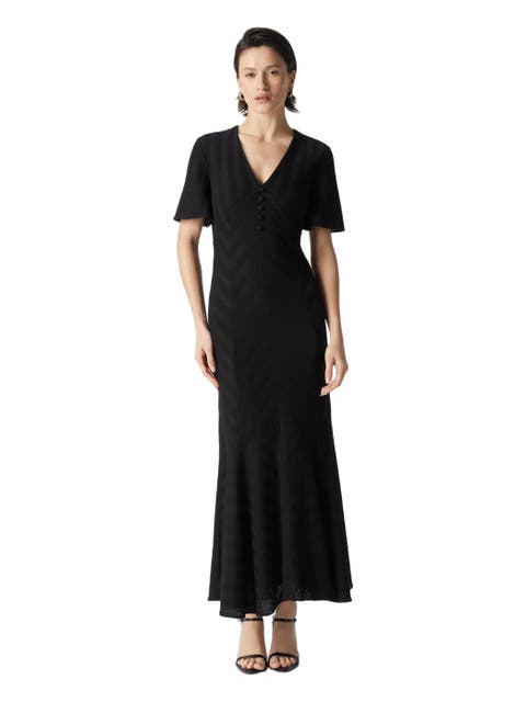 Long Dress In Cotton And Zigzag Viscose With Flared Hem