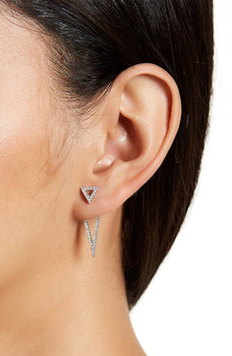 Adornia Set of 2 Cubic Zirconia Hoop & Front/Back Earrings, Alternate, color, Silver