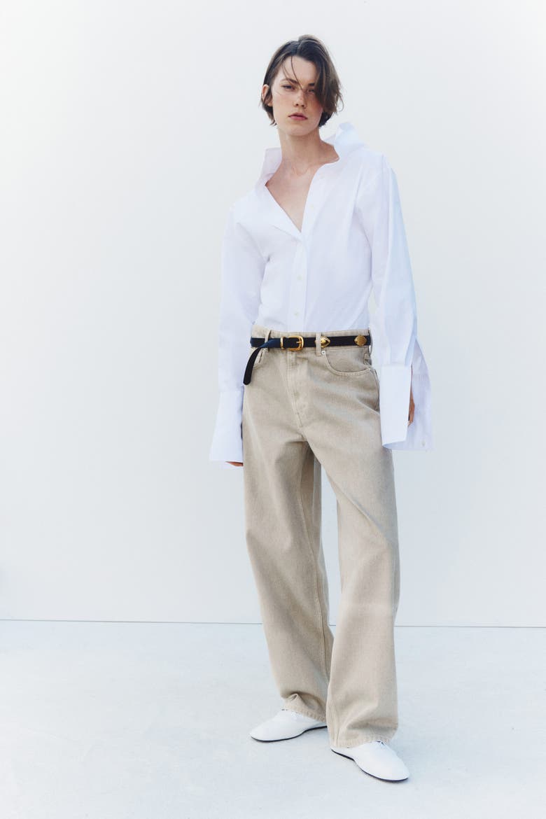 Baggy Regular-waist Barrel Jeans, Alternate, color, Light beige