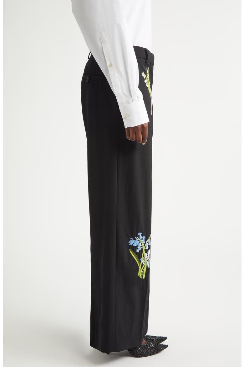 Embroidered Wool Straight Leg Pants, Alternate, color, BLACK
