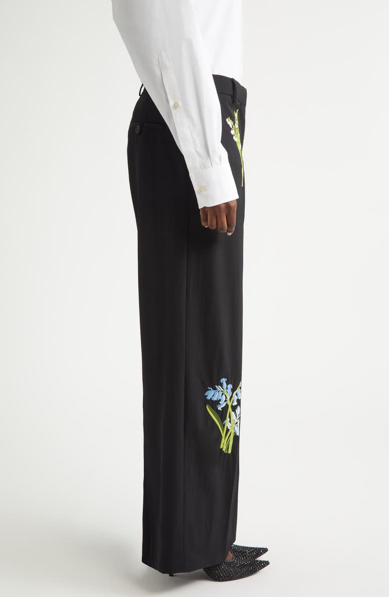 Stella McCartney Embroidered Wool Straight Leg Pants, Alternate, color, Black