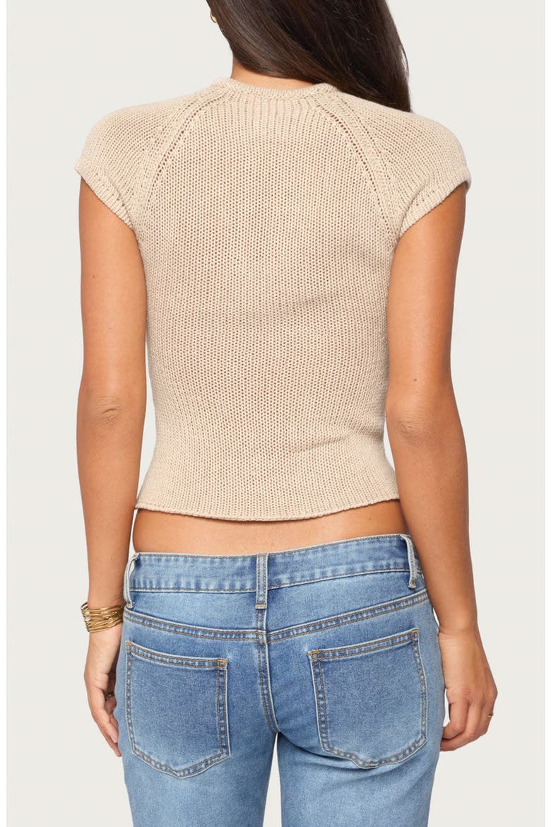 Ganni Keyhole Cutout Knit Top, Alternate, color, BEIGE
