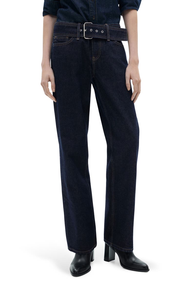 Belted Low Rise Straight Leg Jeans, Main, color, OPEN BLUE