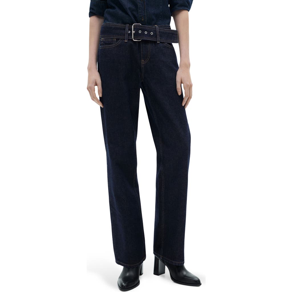 Shop Mango Belted Low Rise Straight Leg Jeans In Open Blue