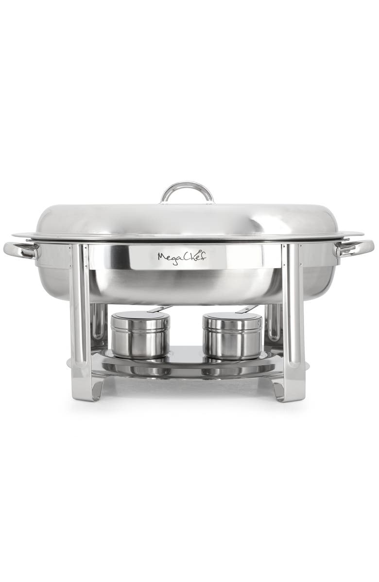 Megachef 5.8 Quart Stainless Steel Oval Professional Chafing Dish/Food Warmer/Buffet Server Serving Dish, Alternate, color, Silver