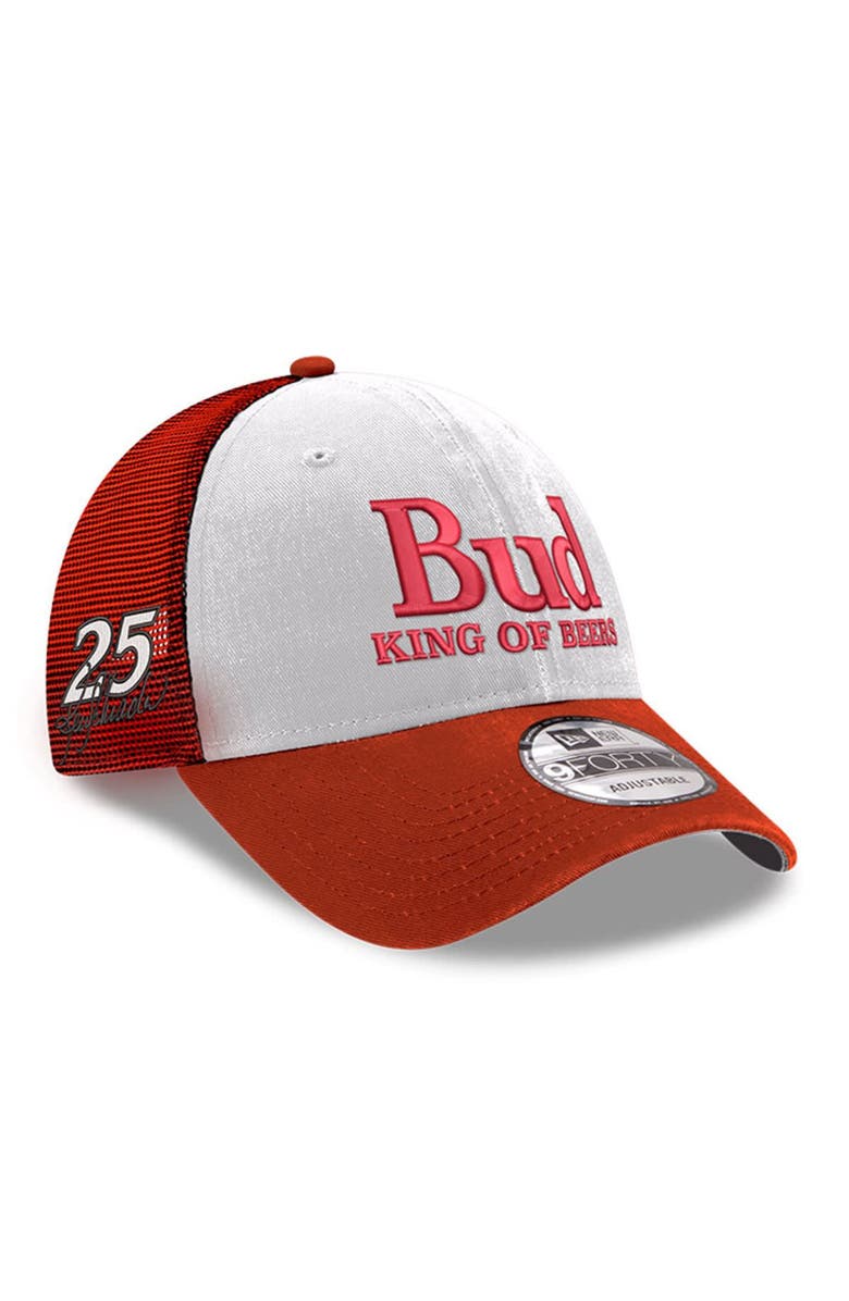 New Era Men's New Era Scarlet Ken Schrader Bud King of Beers 9FORTY Adjustable Trucker Hat, Main, color, Scarlet