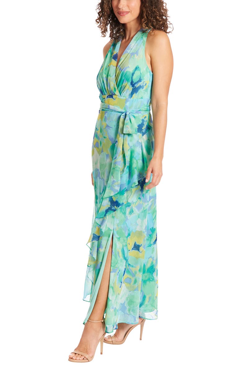 London Times Floral Ruffle Sleeveless Chiffon Maxi Dress, Alternate, color, 