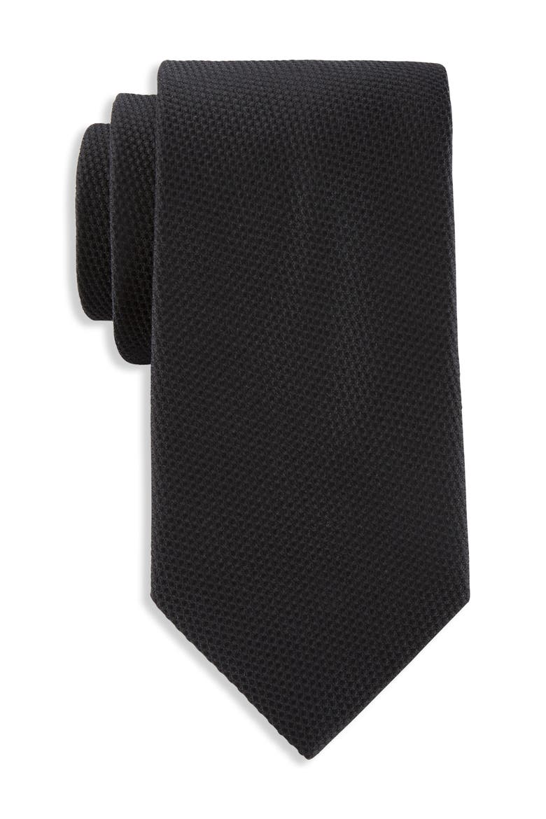 Big & Tall Solid Silk Tie, Main, color, BLACK