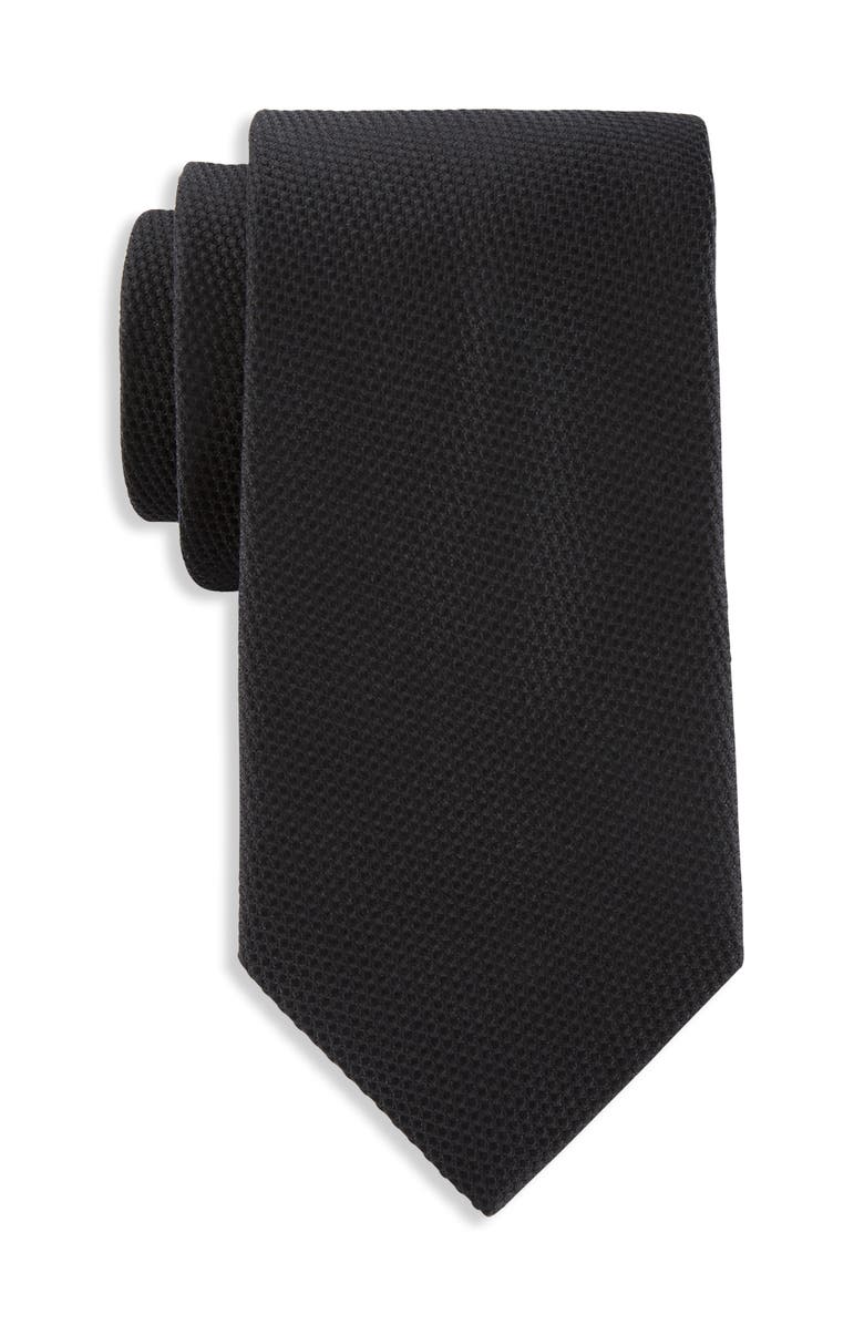 Oak Hill Premium by DXL Big & Tall Solid Silk Tie, Main, color, Black