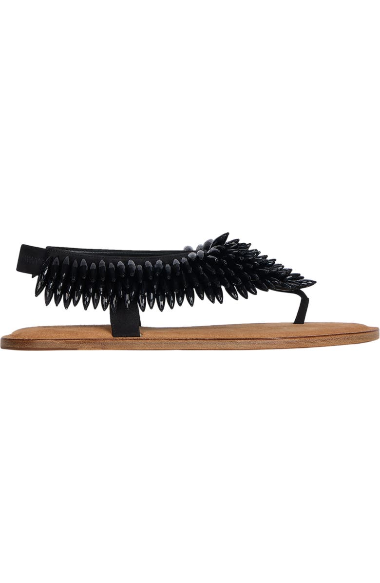 Balmain Flat sandals in suede and beads, Alternate, color, Black