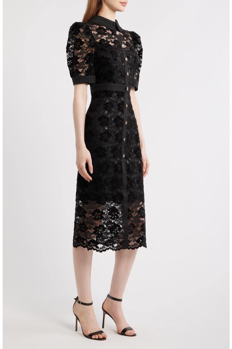 Lace Midi Shirtdress, Alternate, color, BLACK