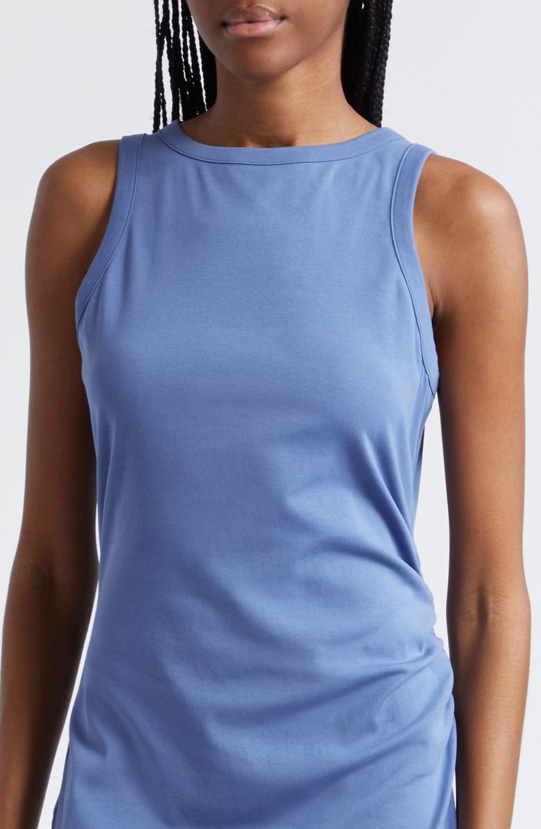Vince Side Drape Stretch Cotton Midi Dress, Alternate, color, Azurite