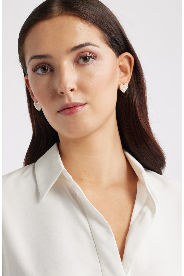 Faux Pearl Heart Stud Earrings, Alternate, color, WHITE- GOLD