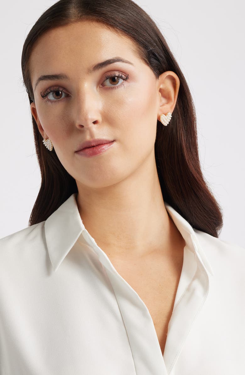 Nordstrom Faux Pearl Heart Stud Earrings, Alternate, color, White- Gold