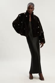 Karen Millen Crystal Embellished Faux Fur Short Coat
