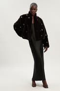 Karen Millen Crystal Embellished Faux Fur Short Coat