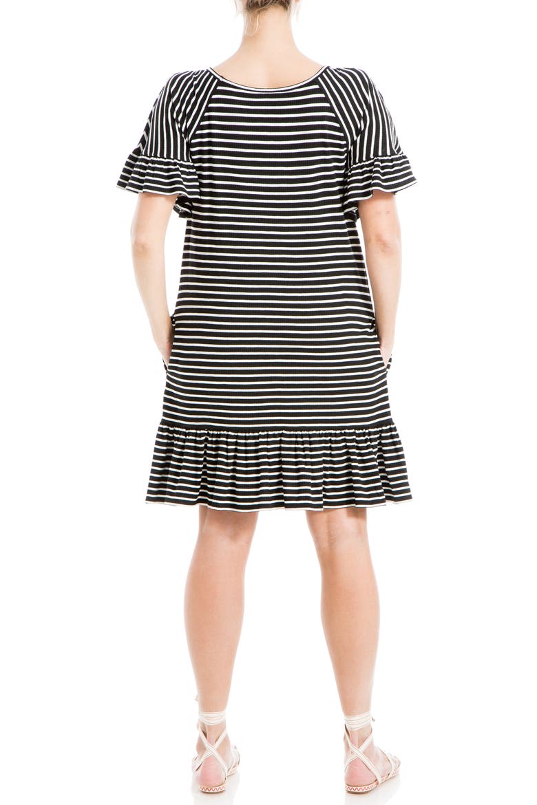 Stripe Ruffle Short Sleeve Shift Dress, Alternate, color, BLACK/ WHITE STRIPE