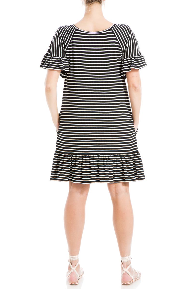 MAX STUDIO Stripe Ruffle Short Sleeve Shift Dress, Alternate, color, Black/ White Stripe
