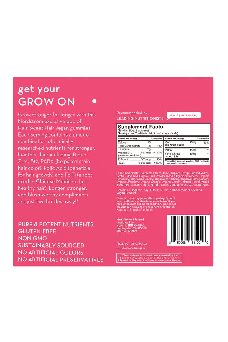 Growing Strong Hair Sweet Hair Duo Vegan Gummies Set, Alternate, color, NO COLOR