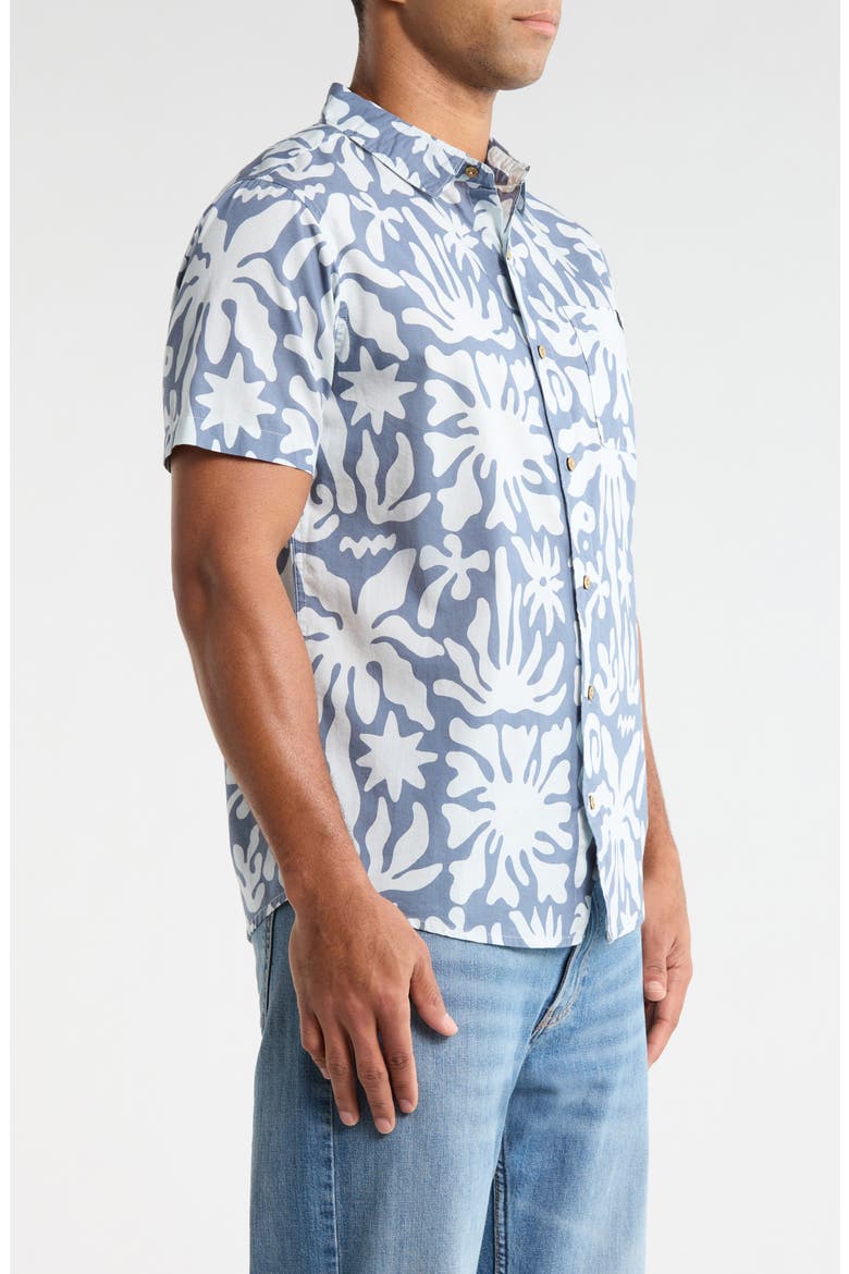 Journey Floral Short Sleeve Button-Up Shirt, Alternate, color, NEPTUNE