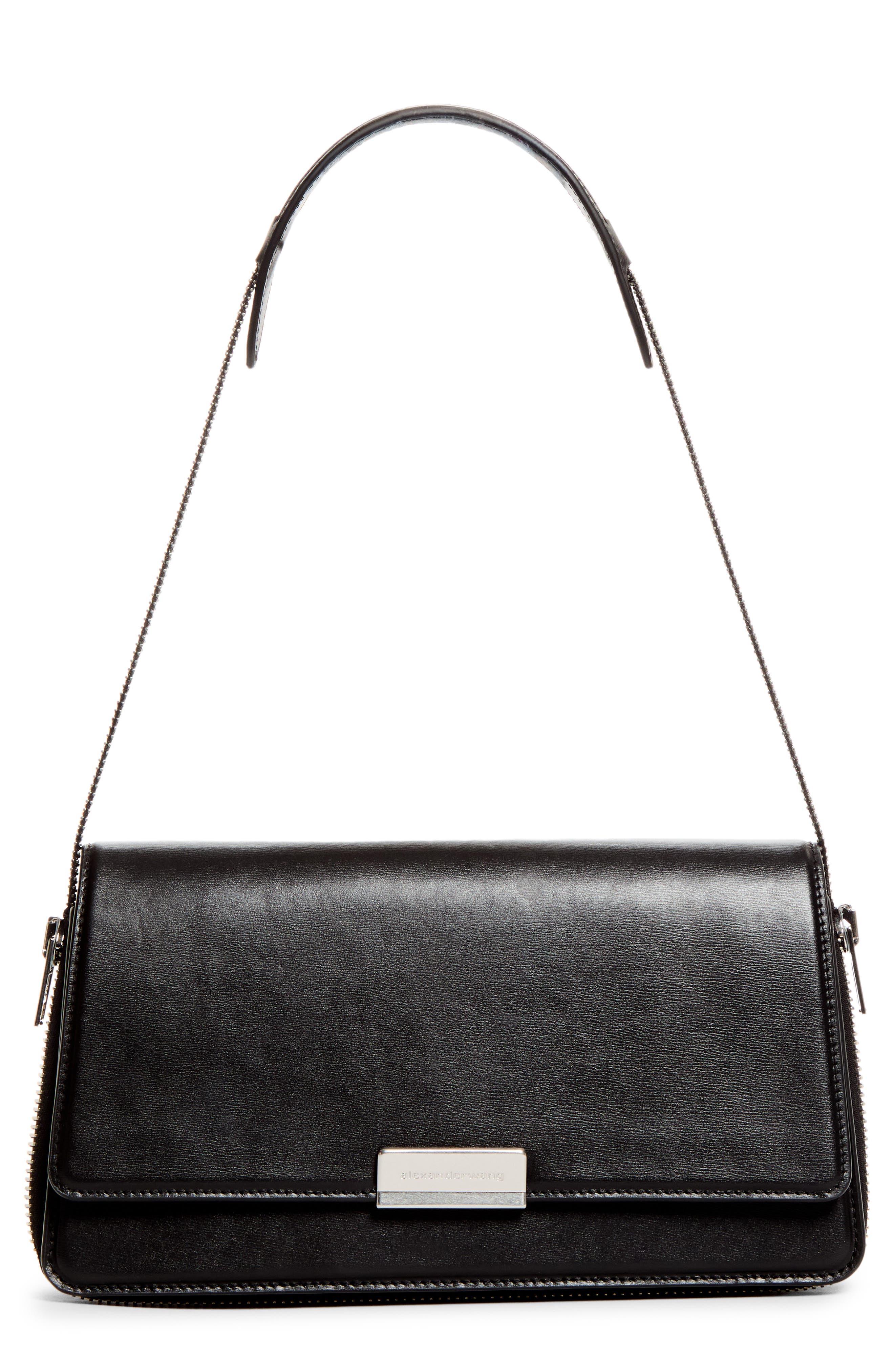 Medium Siren Leather Shoulder Bag, Main, color, BLACK