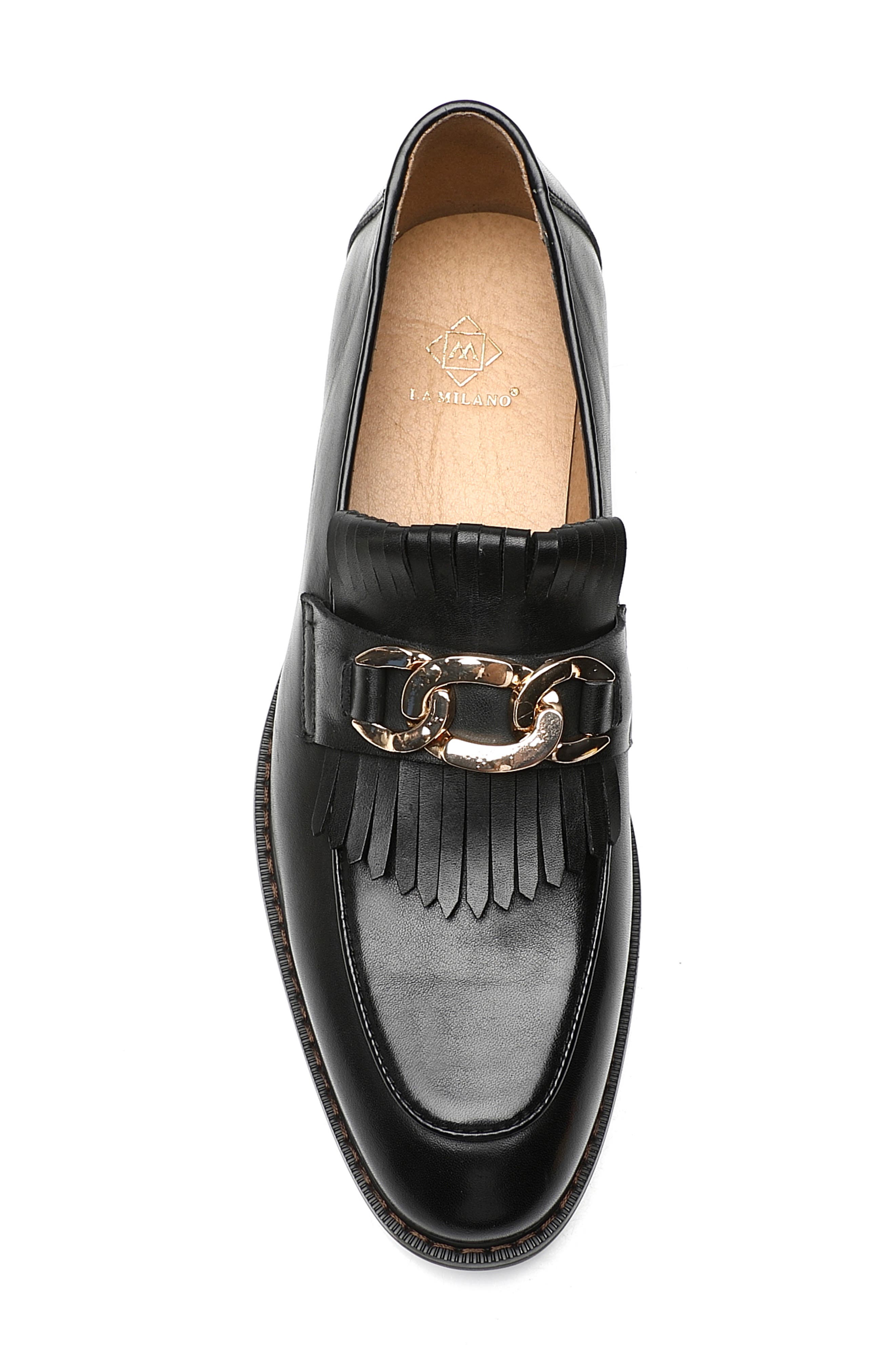 La Milano Franconia Apron Toe Kilted Bit Loafer, Alternate, color, Black