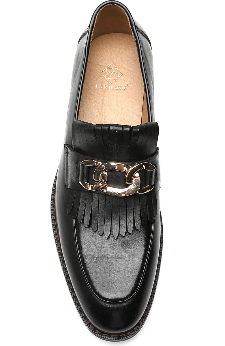 La Milano Franconia Apron Toe Kilted Bit Loafer, Alternate, color, Black