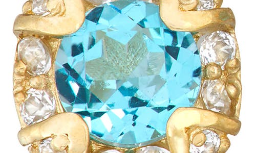 Fzn 10k Gold Blue Topaz & Lab Created White Sapphire Stud Earrings