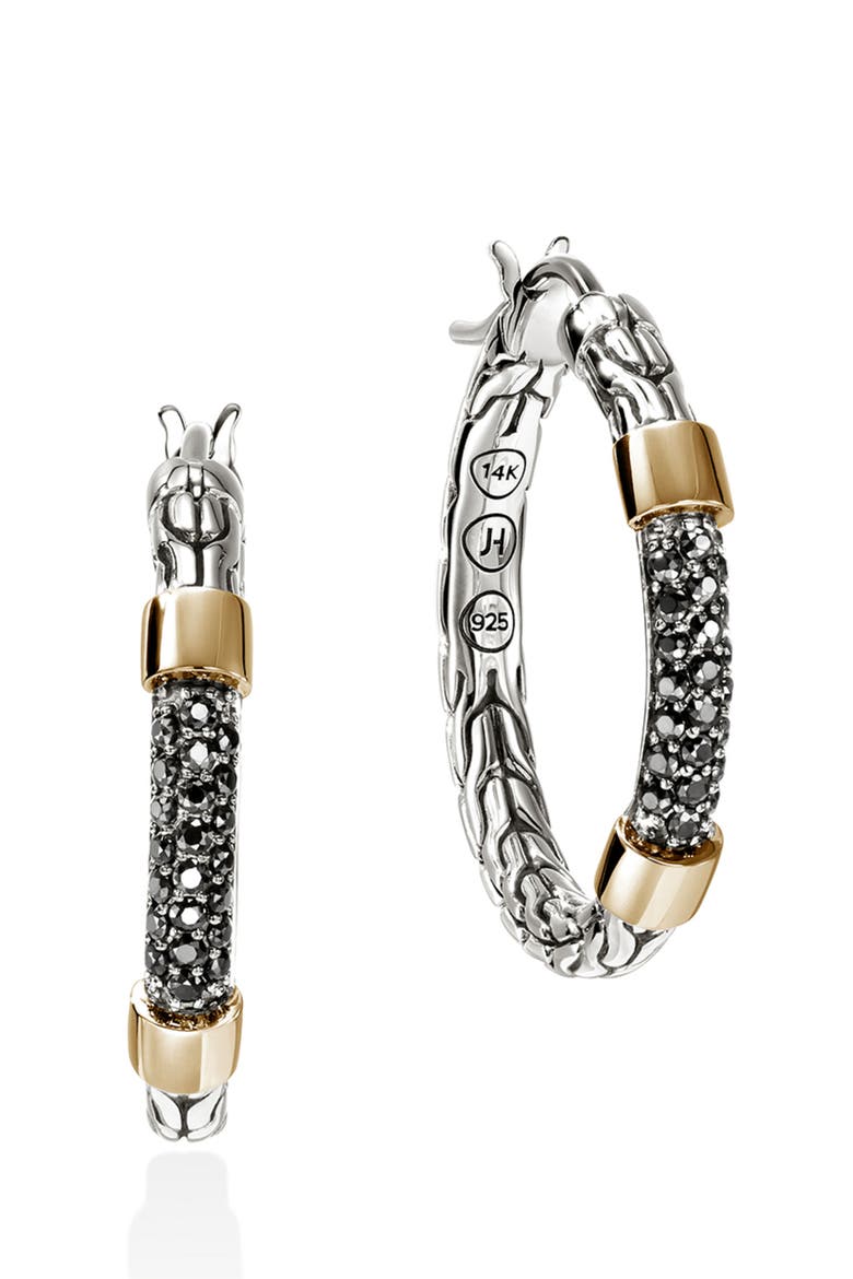 JH Essentials Pavé Hoop Earrings, Main, color, SILVER/ GOLD/ BLACK SAPPHIRE