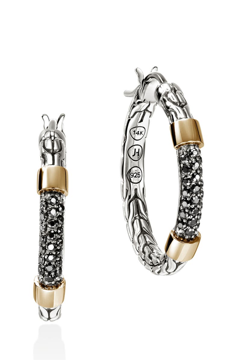 John Hardy JH Essentials Pavé Hoop Earrings, Main, color, Silver/ Gold/ Black Sapphire