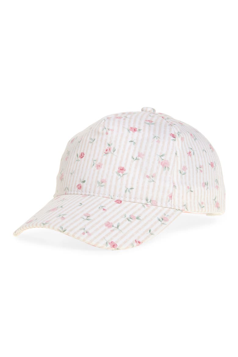 Kids' Stripe Floral Snapback Baseball Cap, Main, color, PINK COMBO