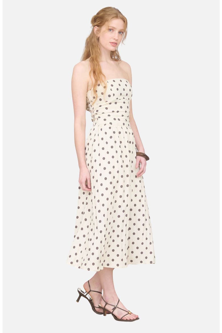 Polka Dot Strapless Midi Dress, Alternate, color, KHAKI
