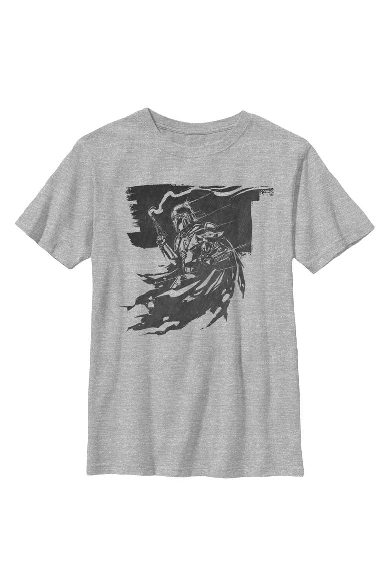 Boy's Star Wars The Mandalorian and Grogu Din Djarin and The Child Powerful Scene  Graphic T-Shirt, Main, color, Sport Grey