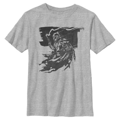 Boy's Star Wars The Mandalorian and Grogu Din Djarin and The Child Powerful Scene  Graphic T-Shirt