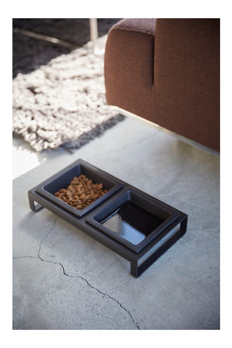 Short Elevated Double Bowl Pet Diner, Alternate, color, BLACK